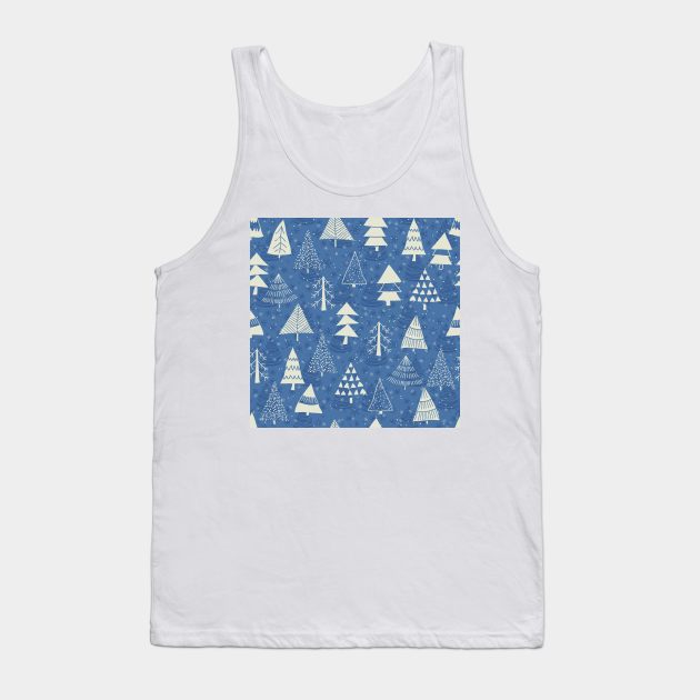 Christmas trees on blue Tank Top by NataliiaKu